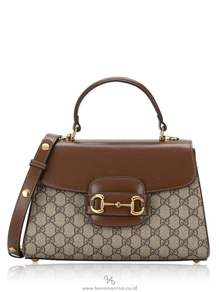 Gucci GG Supreme Horsebit 1955 Medium Top Handle Bag Brown