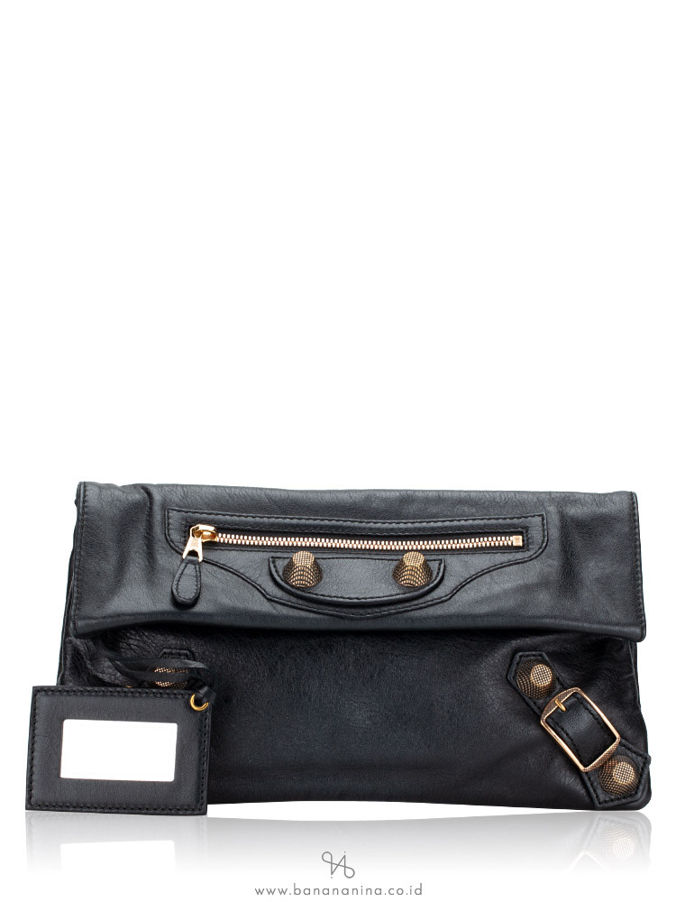 Balenciaga Giant 21 Rose Gold Envelope Clutch Black