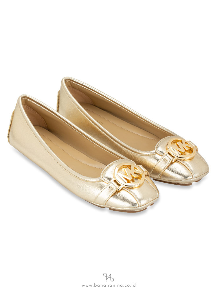 Michael Kors Fulton Metallic Leather Moccasin Flats Pale Gold Sz 6