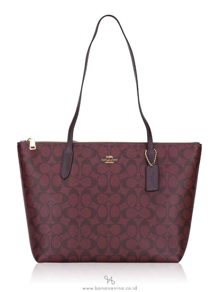 Coach 4455 Signature Zip Tote Oxblood Multi