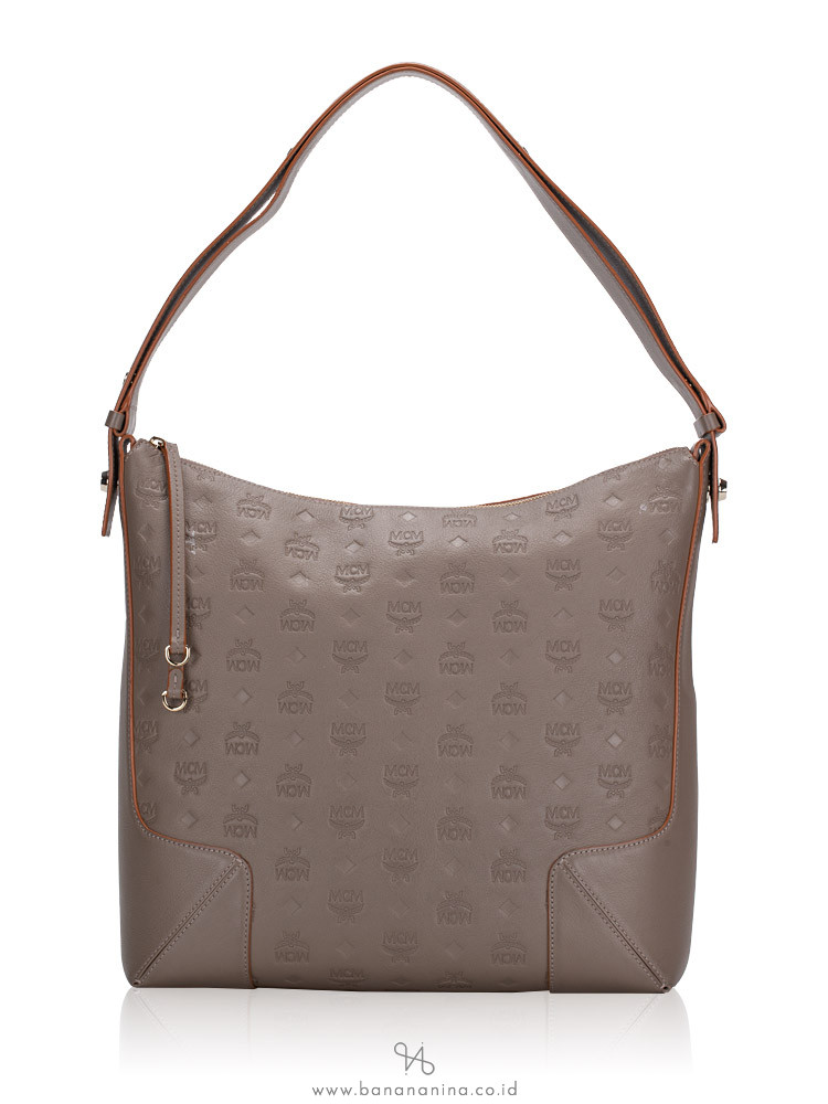 Mcm Calfskin Monogram Klara Large Hobo Urban Taupe