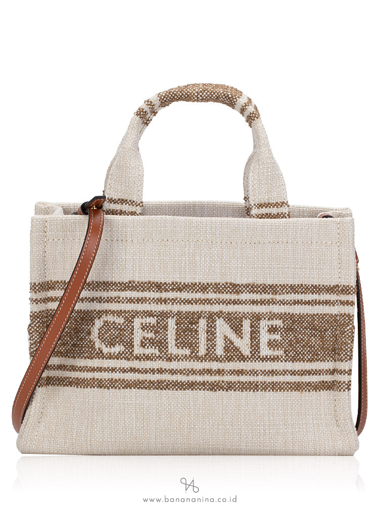 Celine Jacquard Striped Small Cabas Thais Tobacco Tan