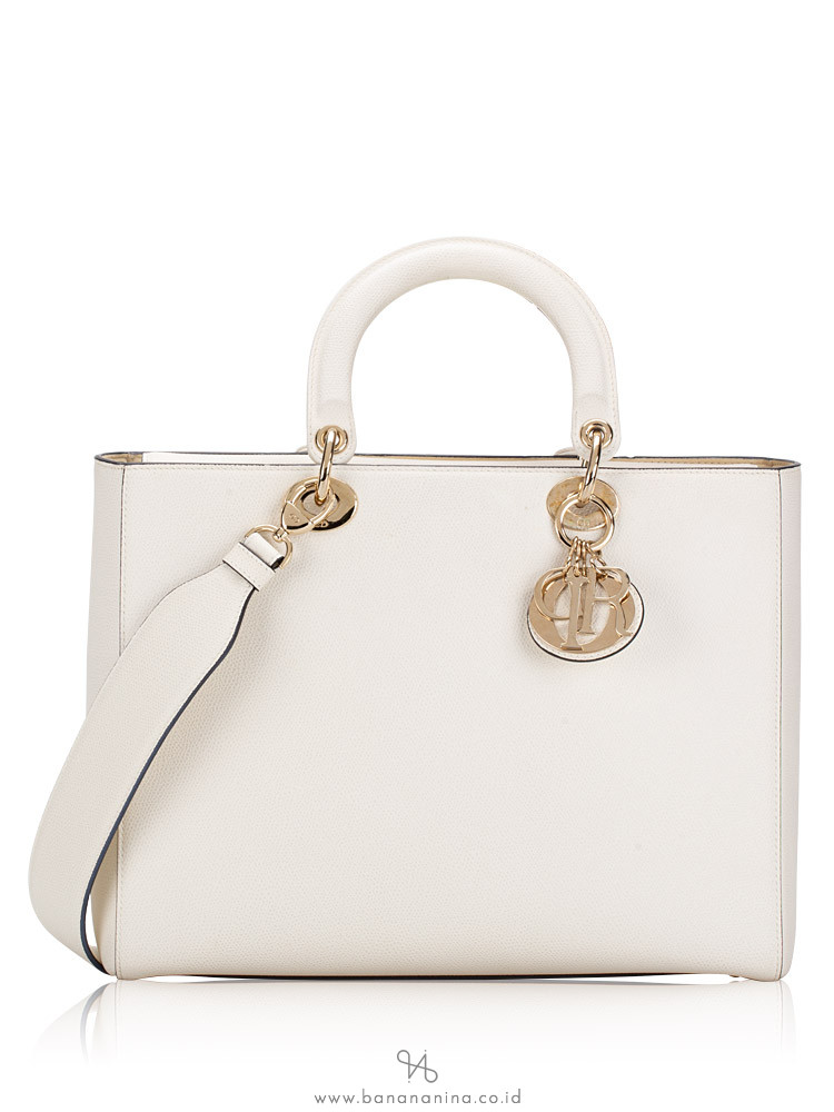 Christian Dior Grained Calfskin Large Lady Dior White