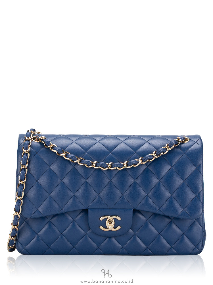 Chanel Lambskin Classic Jumbo Double Flap Bag Blue