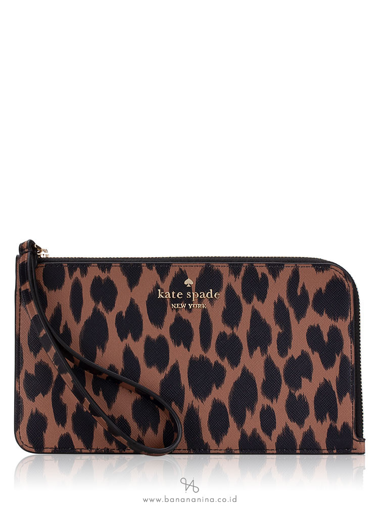 Kate Spade Lucy Leopard Spotted Animal Medium L Zip Wristlet Multi