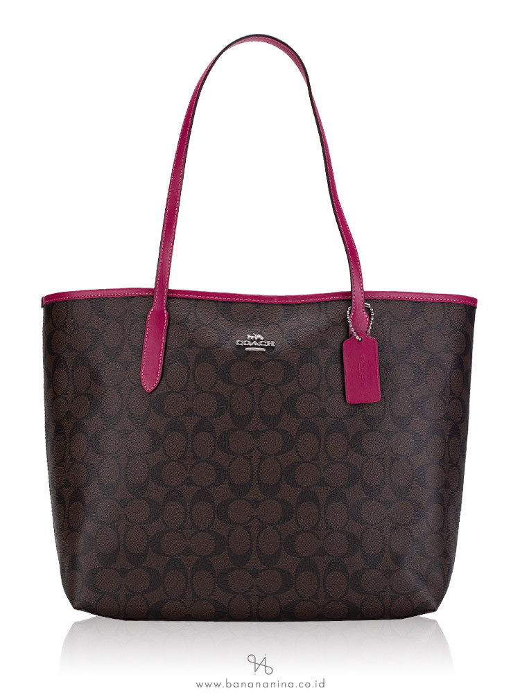 Coach 5696 Signature Open City Tote Brown Bright Violet