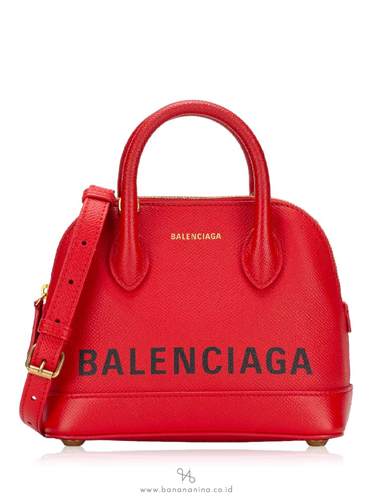 Balenciaga Grained Calfskin Ville XXS Top Handle Bag Red