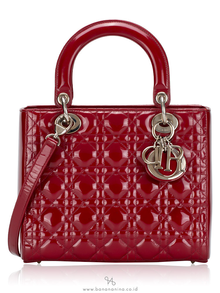 Christian Dior Patent Cannage Medium Lady Dior Red