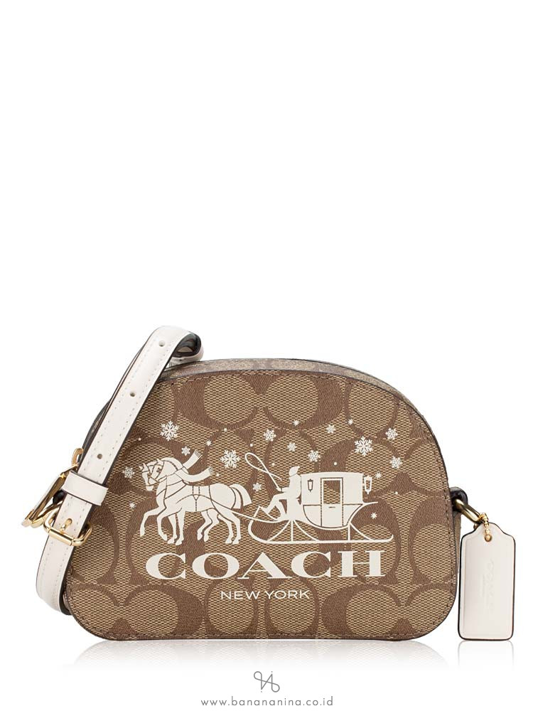 Coach CN708 Signature Horse And Sleigh Serena Mini Crossbody Khaki Chalk