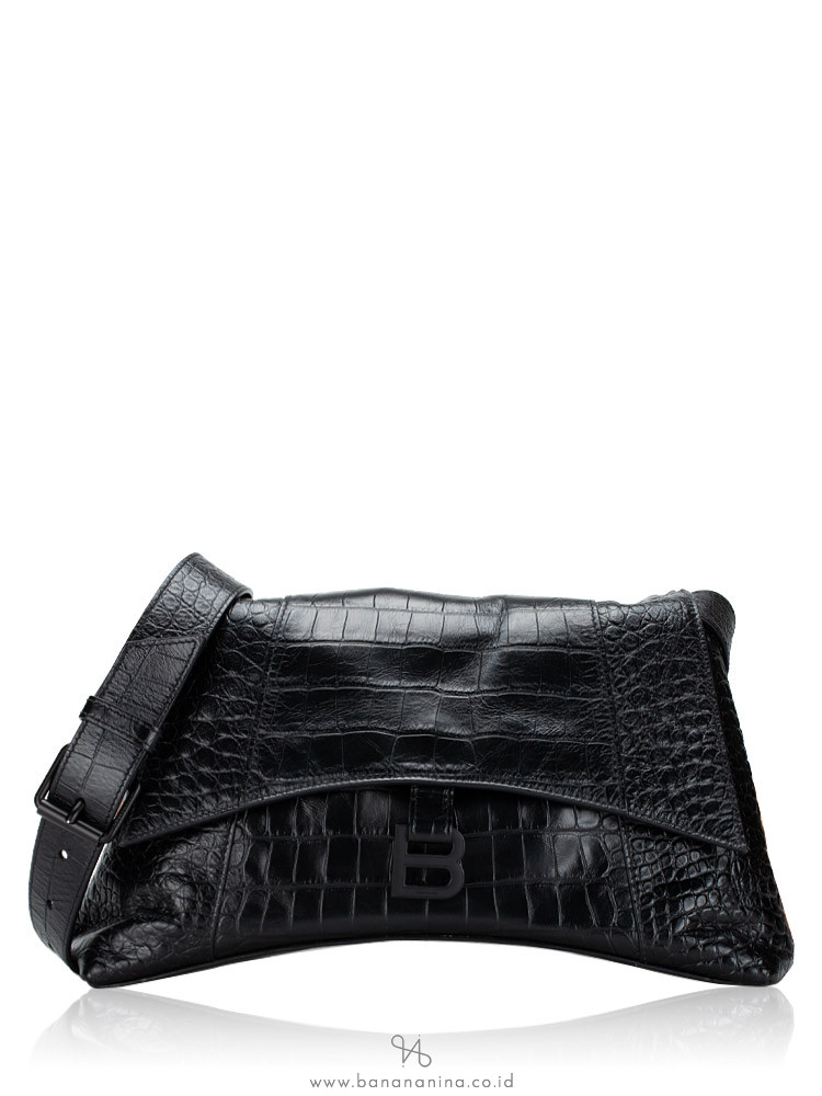 Balenciaga Supple Croco Embossed Monochrome Downtown Medium Shoulder