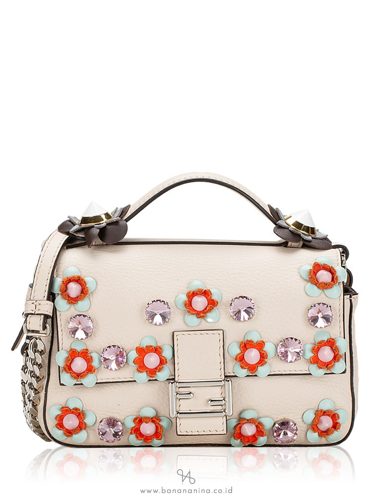Fendi Vitello Dolce Flowerland Bi Color Micro Double Baguette Beige Grey