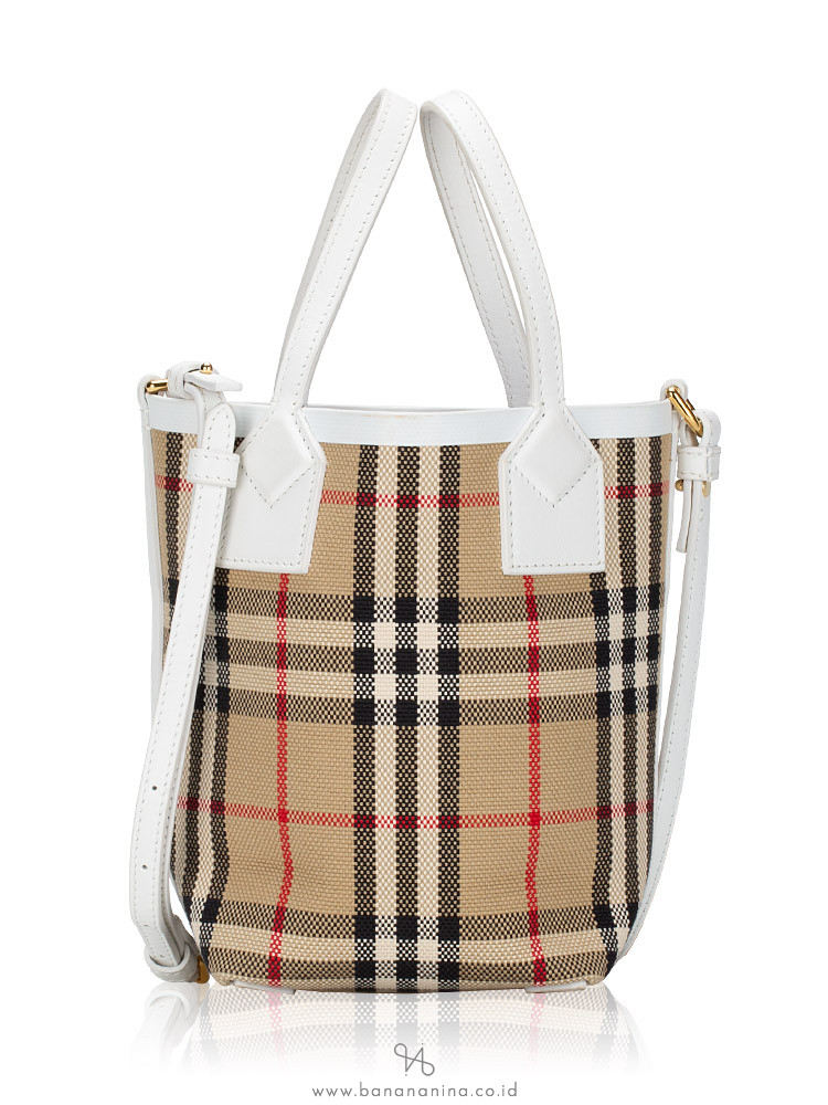 Burberry Cotton Vintage Check London Mini Tote Archive Beige White