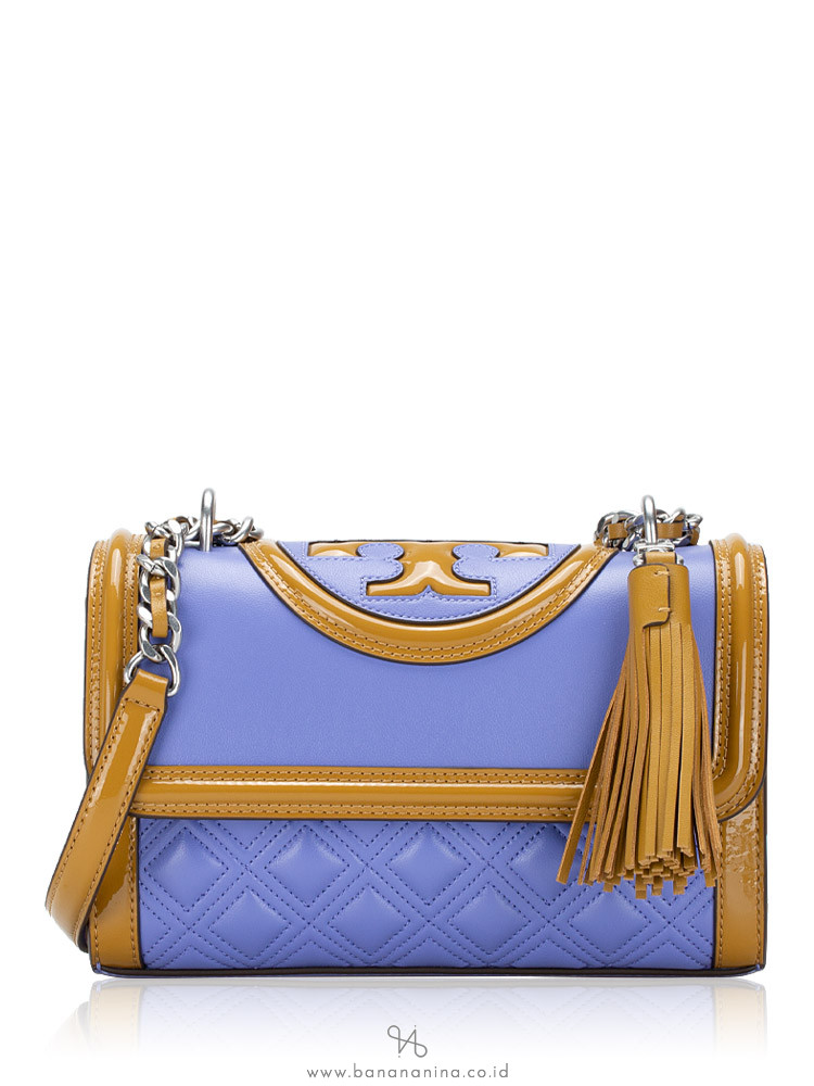 Tory Burch Fleming Patent Border Small Convertible Shoulder Bag Royal Hyacinth Multicolor
