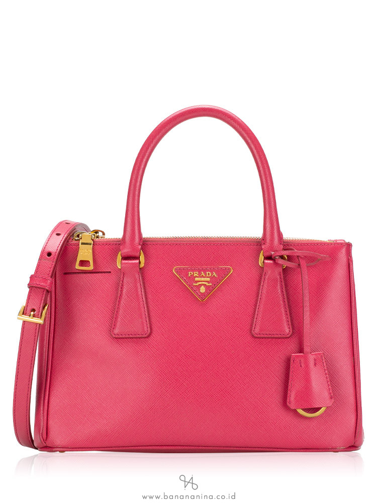 Prada Saffiano Lux Mini Double Zip Tote Fuxia