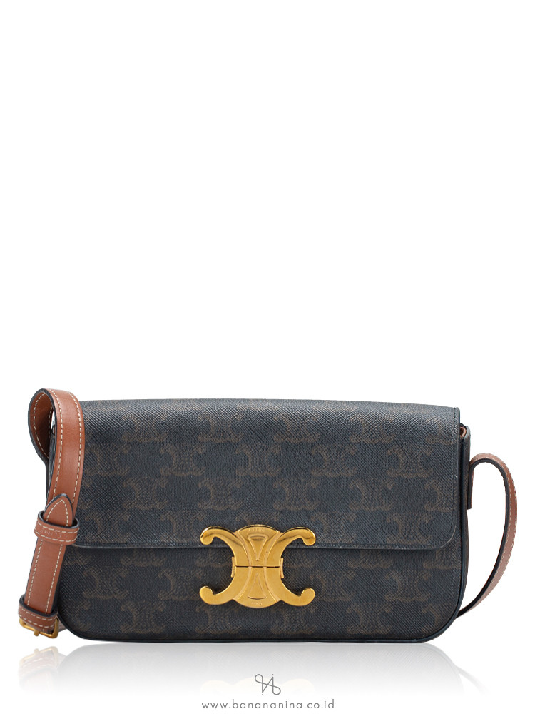 Celine Canvas Calfskin Triomphe Shoulder Bag Tan