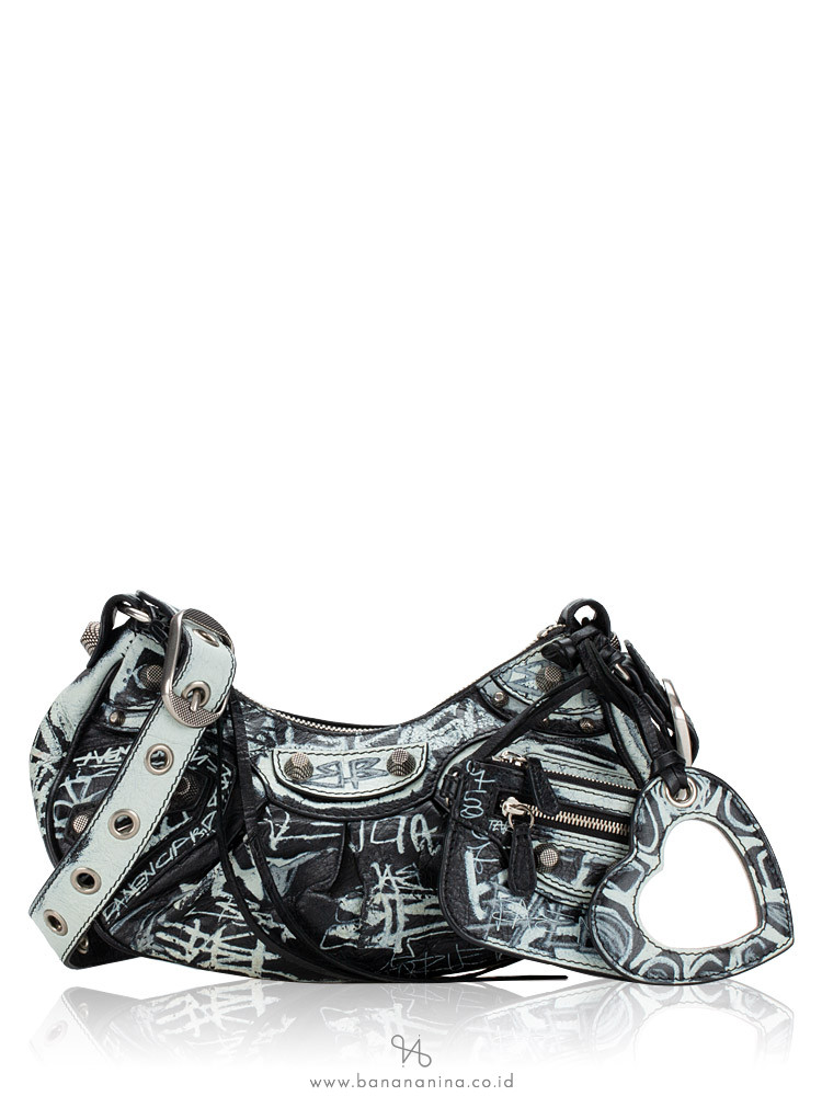 Balenciaga Le Cagole XS Graffiti Shoulder Bag Black