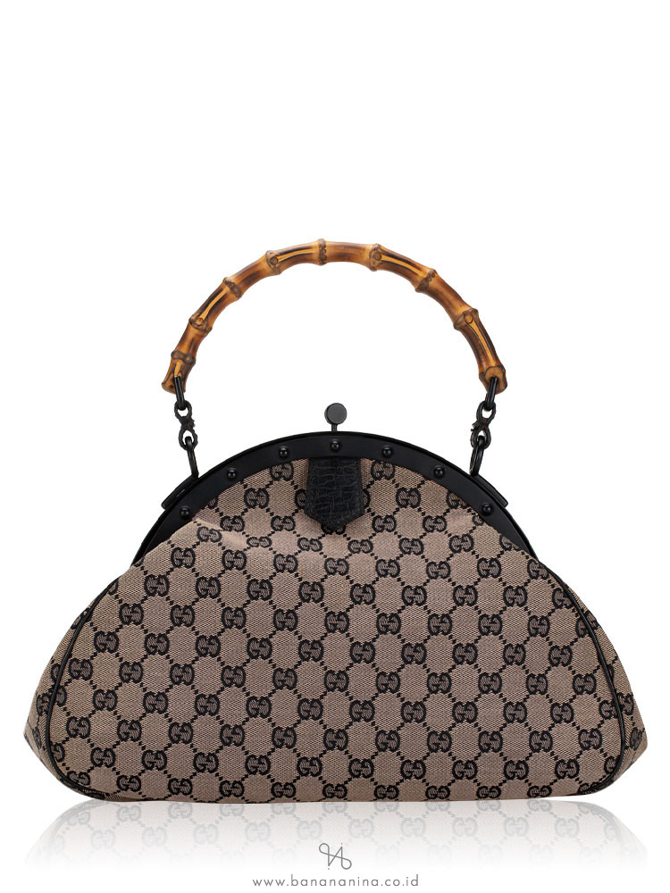 Gucci By Tom Ford Bamboo Top Handle Black Canvas