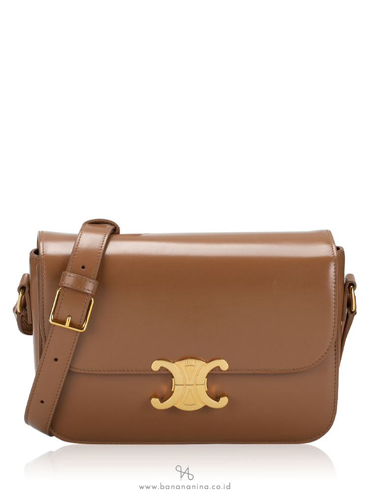 【関税送料込】CELINE CLASSIQUE TRIOMPHE BAG Smoked Brown CLASSIQUE TRIOMPHE BAG IN shiny calfskin - Smoked Brown | CELINE