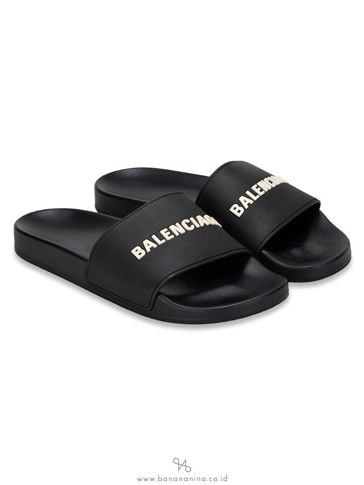 靴 Balenciaga logo-print rubber sliders 42 Logo rubber platform slides in black - Balenciaga | Mytheresa