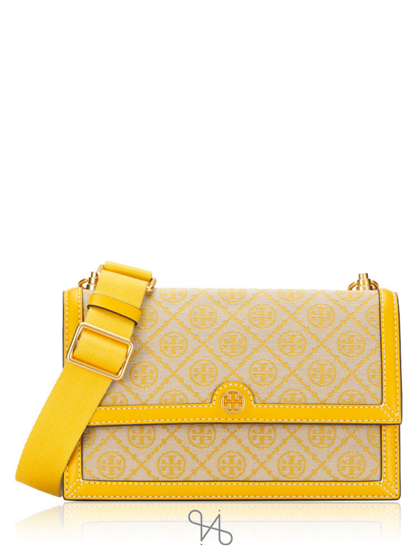 Tory Burch Perry T Monogram Goldfinch Yellow Triple-Compartment Tote