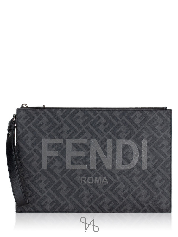 Fendi Vitello Wallet On Chain Zucca Embossed Black Maya in